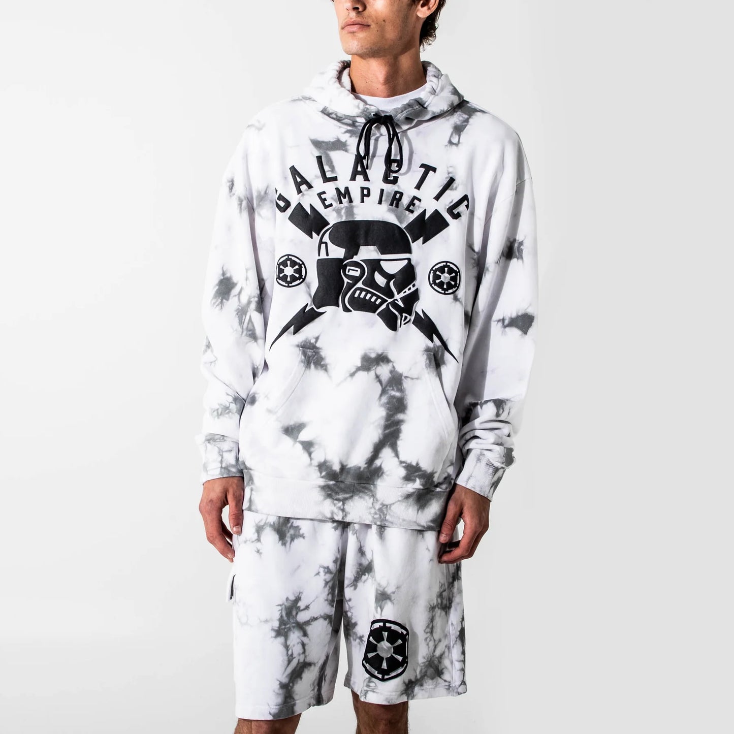 Stormtrooper Helmet With Crossed Bolts Cloud Wash Hoodie And Shorts Lounge Set
